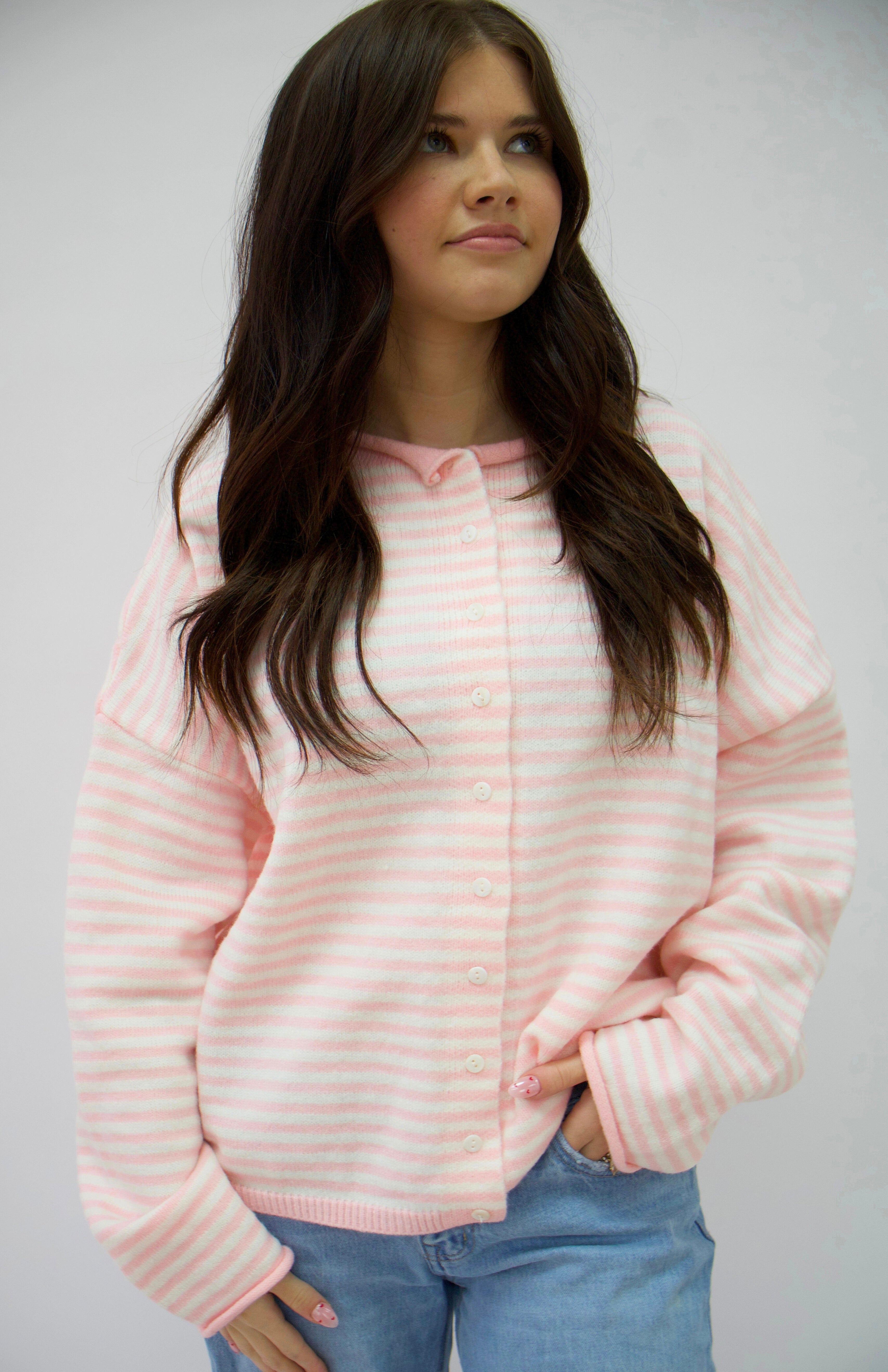Sunday Stripe Pink Cardigan
