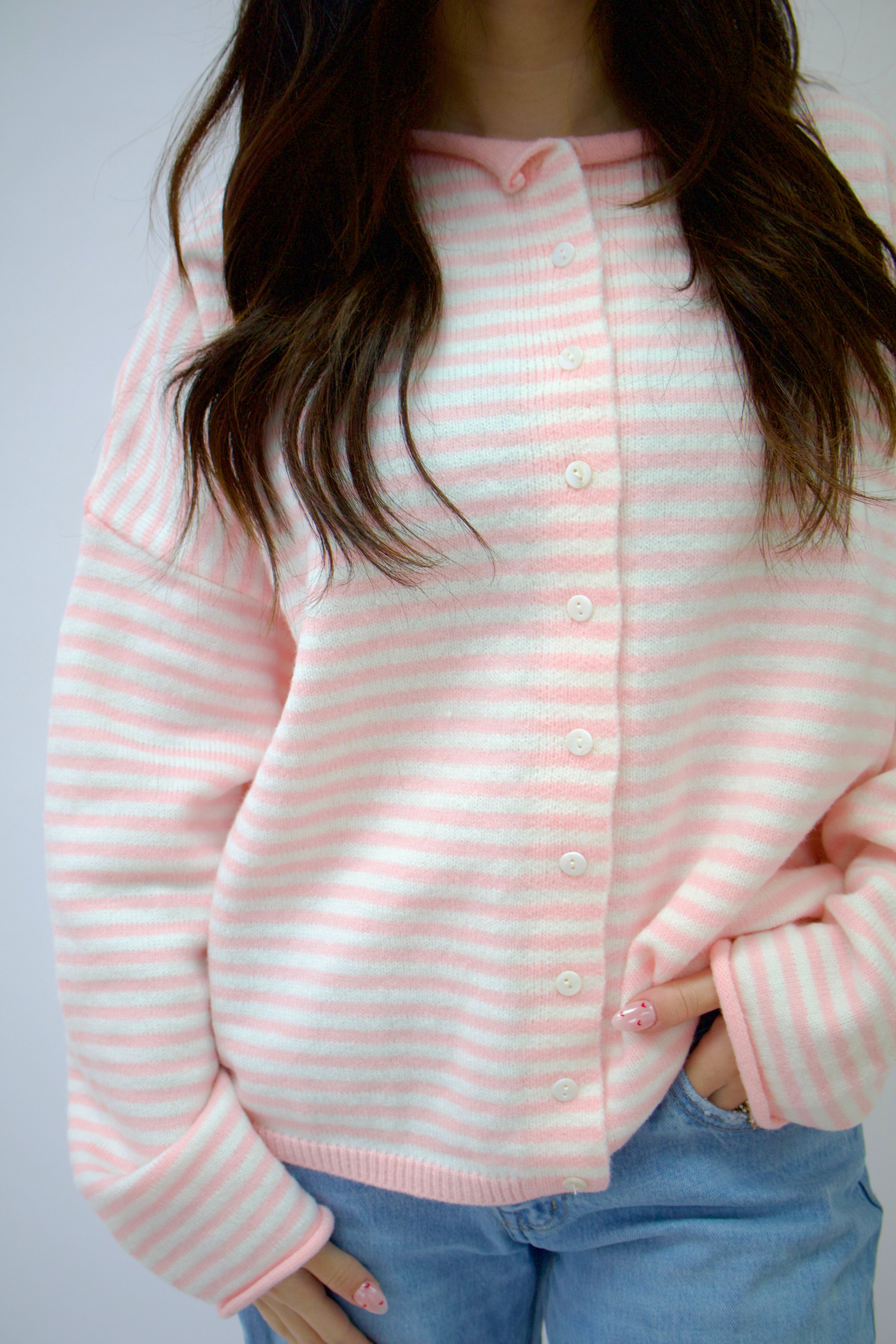 Sunday Stripe Pink Cardigan