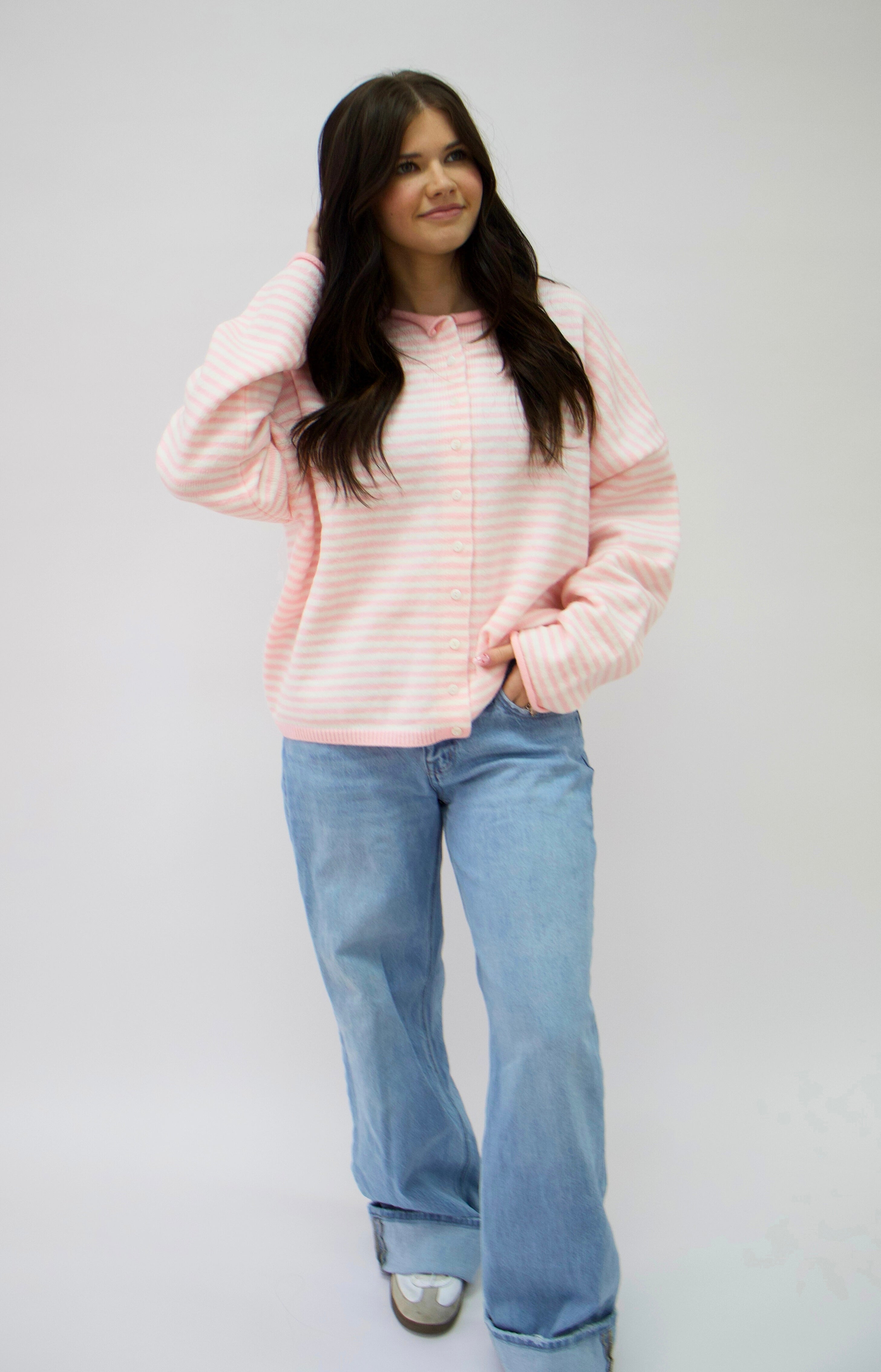 Sunday Stripe Pink Cardigan