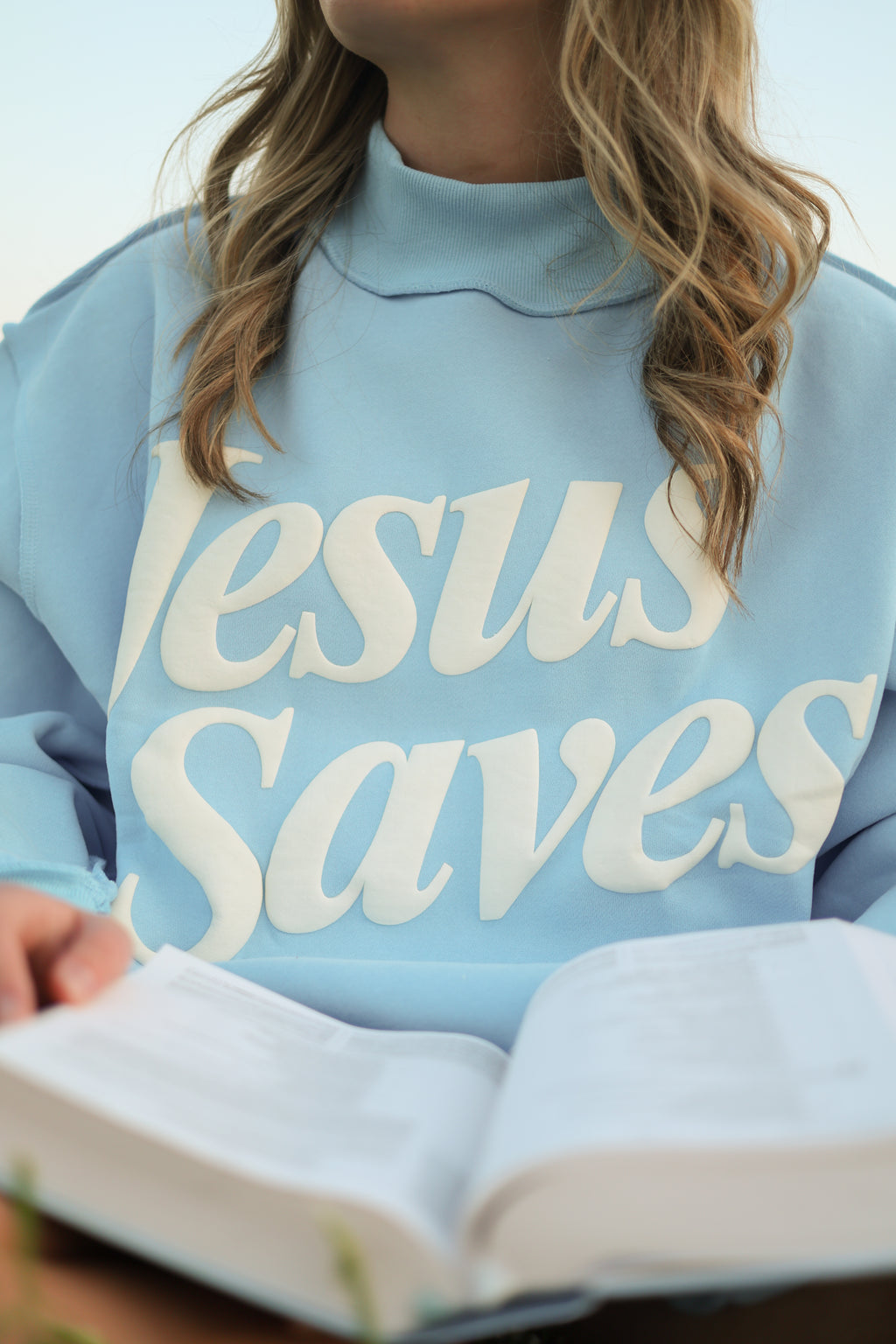 Jesus Saves Mockneck Blue