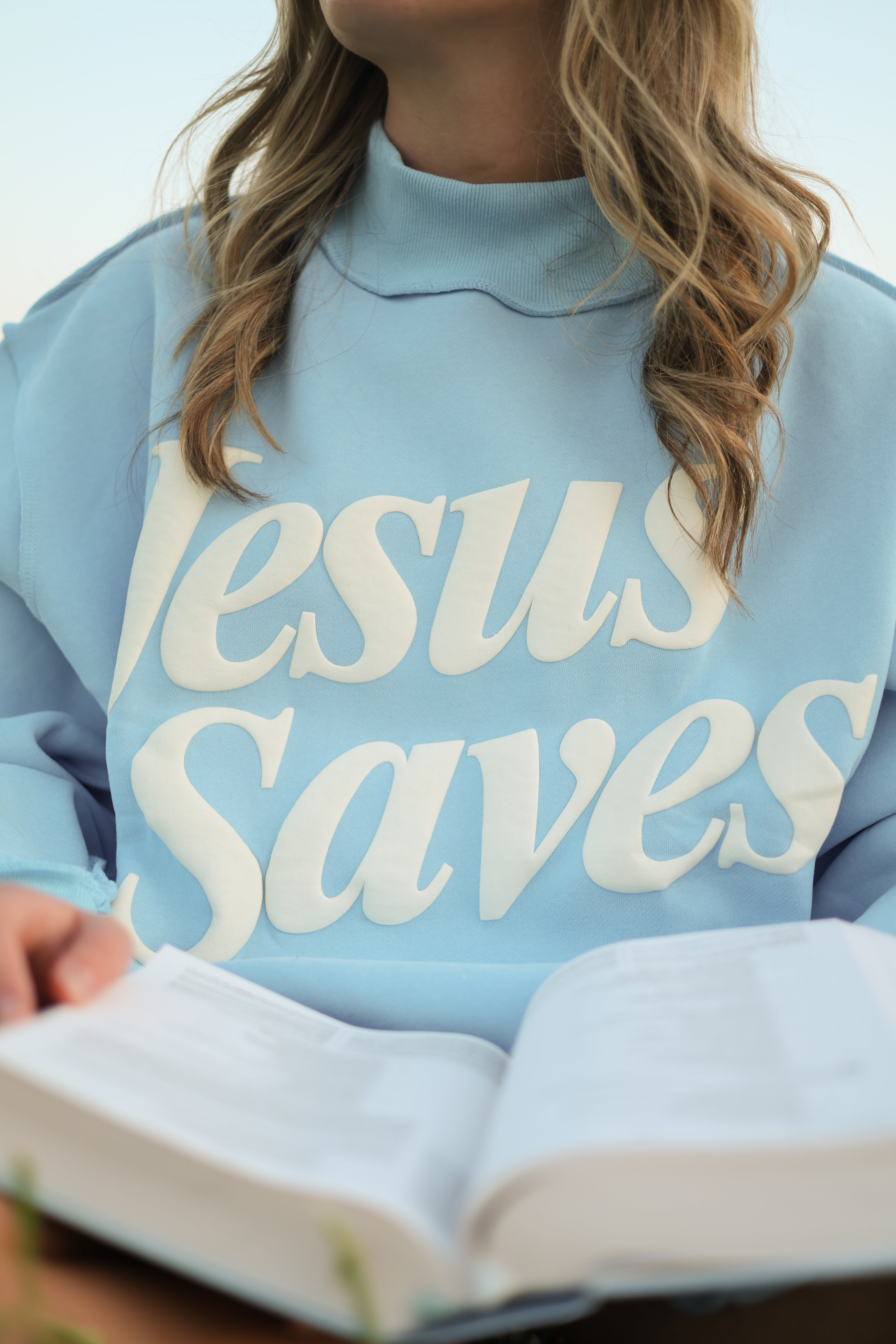 Jesus Saves Mockneck Blue