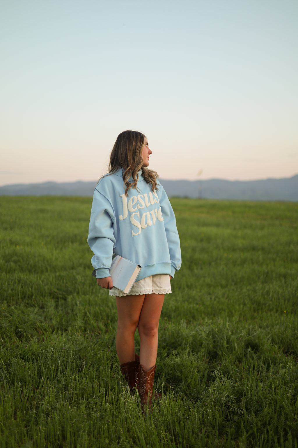 Jesus Saves Mockneck Blue