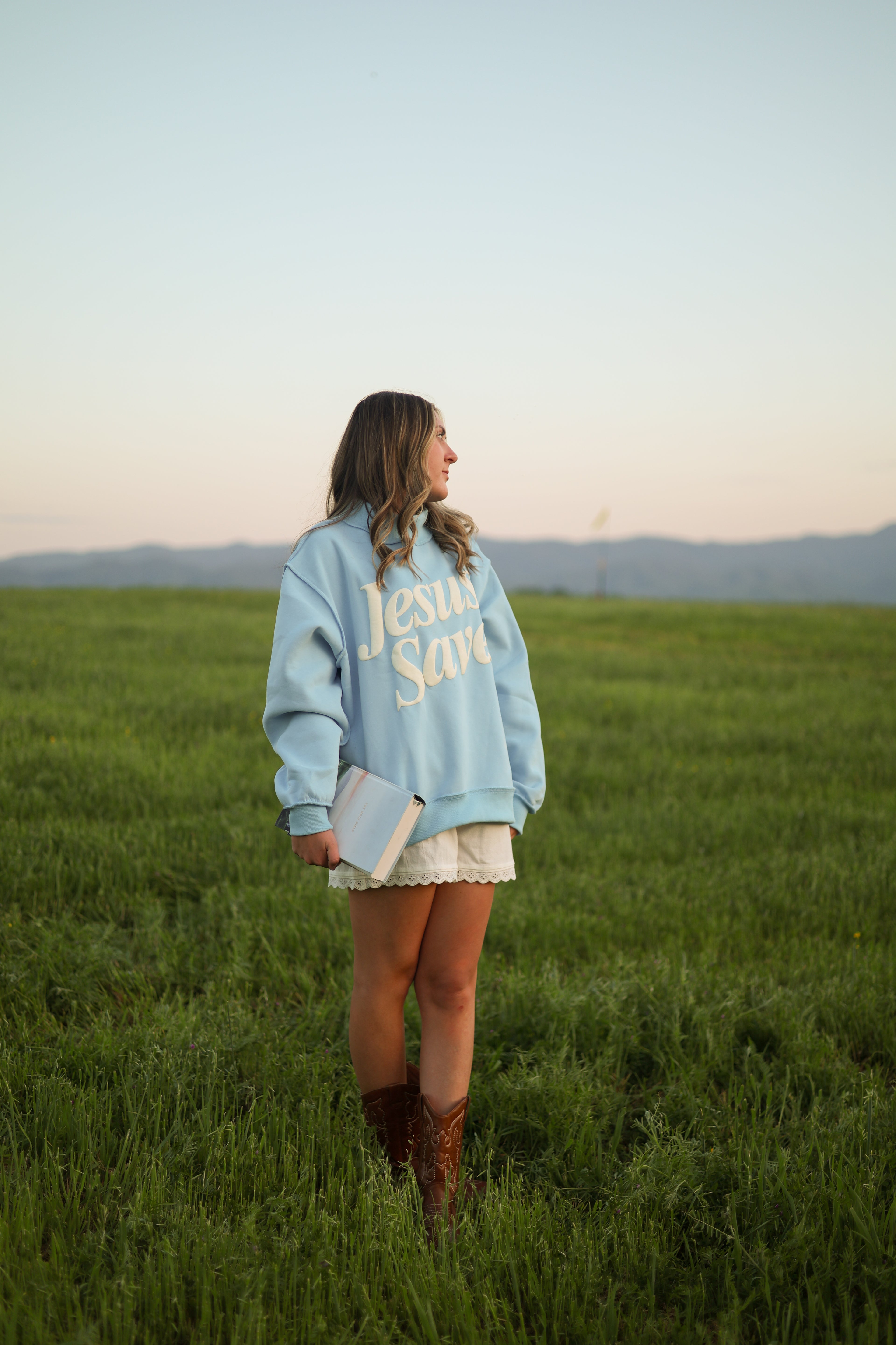 Jesus Saves Mockneck Blue