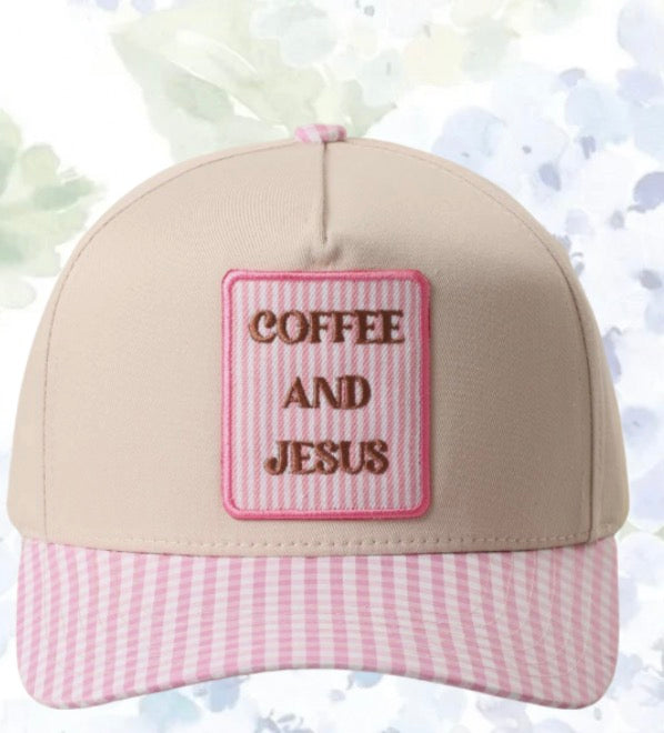Coffee and Jesus Pink Gingham Hat